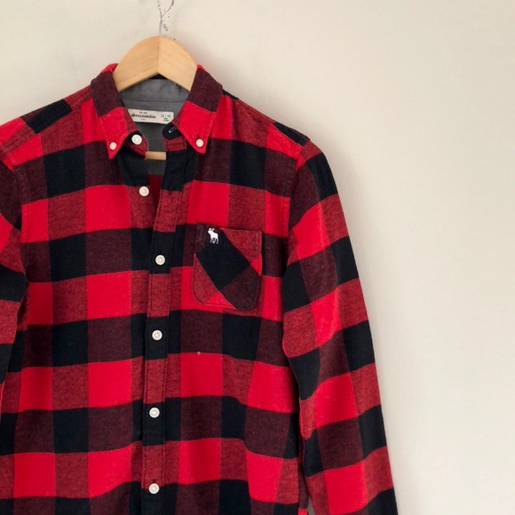 Abercrombie Kids Red Buffalo Plaid Flannel Shirt - Picture 3 of 7